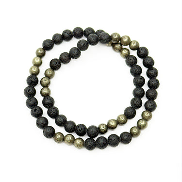 Two Layer Wrap Bracelet in pyrites beads & Lava Gemstone Beads