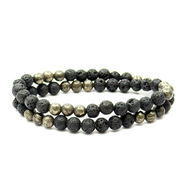 Two Layer Wrap Bracelet in pyrites beads & Lava Gemstone Beads