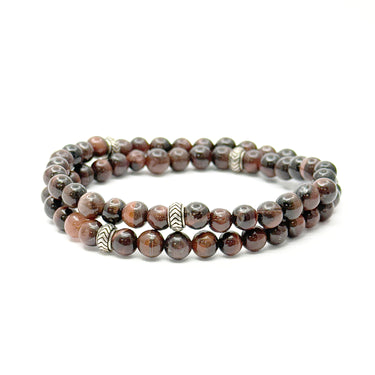 Two Layer Wrap Bracelet in Red Tiger Eye with chevron stopper