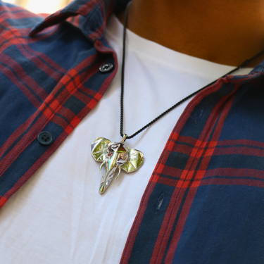 Faceted Elephant head Pendant with Gun metal chain