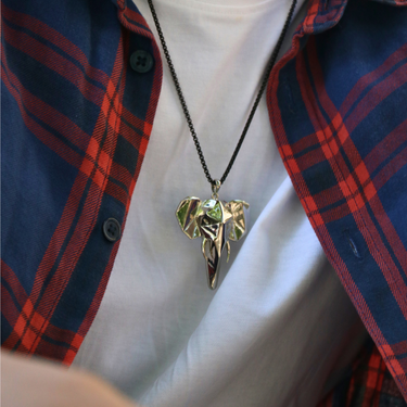 Faceted Elephant head Pendant with Gun metal chain