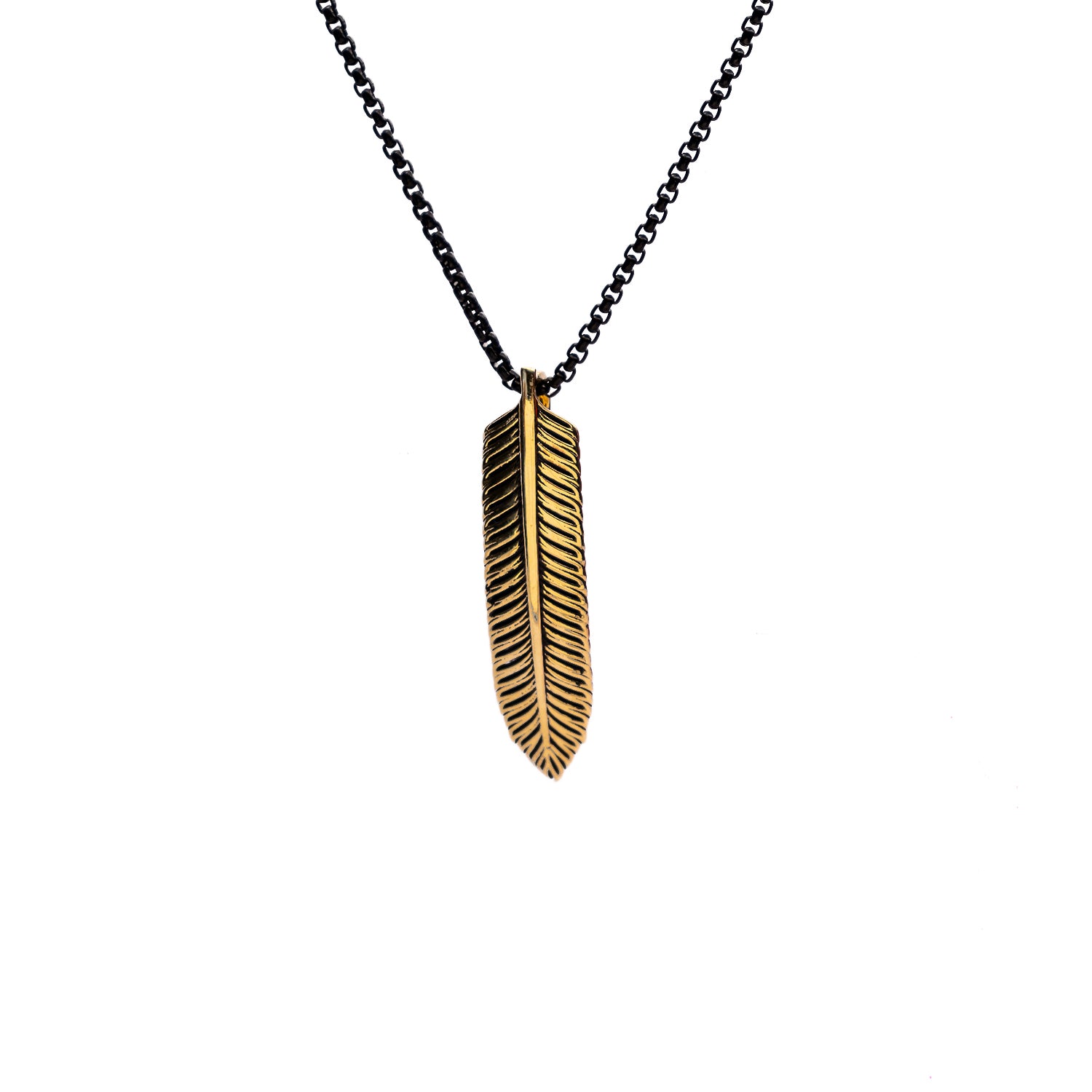 Free Spirited Feather pendant with with Gun metal chain