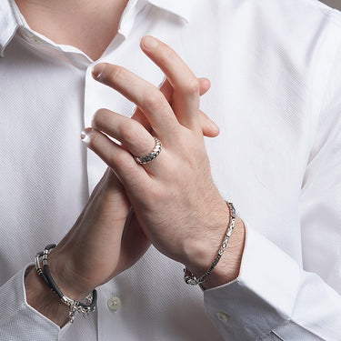 The Herringbone Weave - Sterling Silver Men's Ring