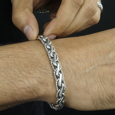 Cable Woven Bali Link Bracelet in 925 sterling silver