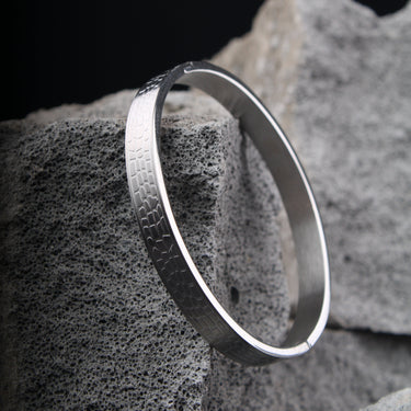 Brick Finish White Stainless Steel Cuff Bangle .