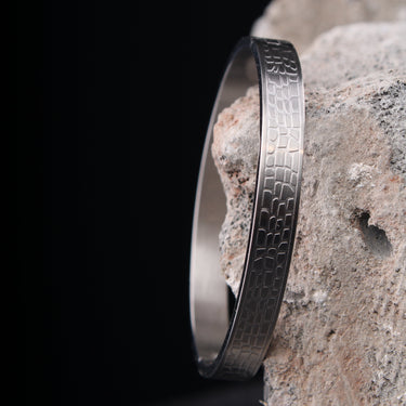 Brick Finish White Stainless Steel Cuff Bangle .