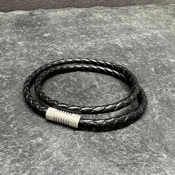 4mm Double Wrap Bracelet in Genuine Black Leather