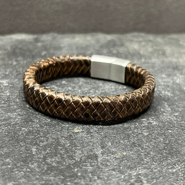 Flat Braided Genuine Brown Leather Bracelet