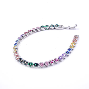 Rainbow heart diamond tennis bracelet