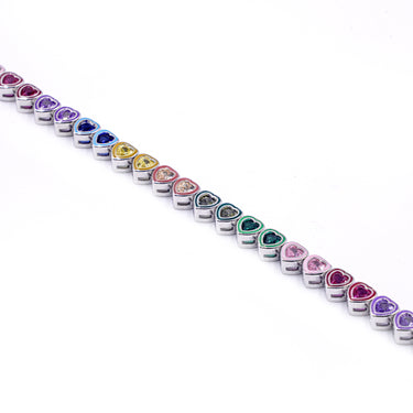 Rainbow heart diamond tennis bracelet