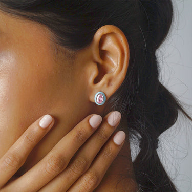 Pink Sapphire Enamel Stud earrings