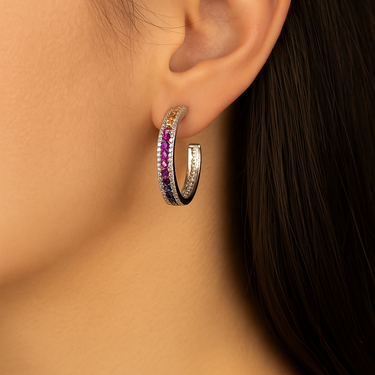 Rainbow stones diamond Hoop Earrings
