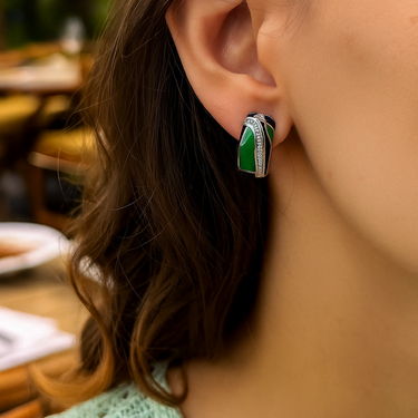 Italian Enamel Diamond High top Earrrings