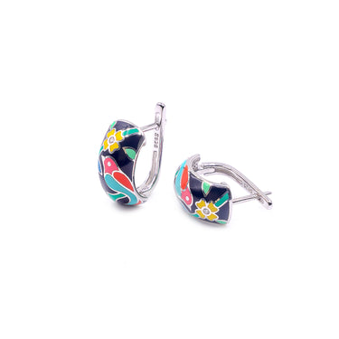 Floral Enamel Diamond High top Earrrings