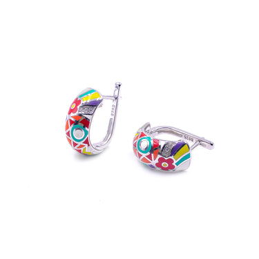 Floral Enamel Diamond High top Earrrings