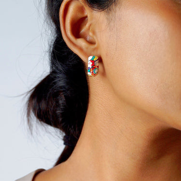 Floral Enamel Diamond High top Earrrings