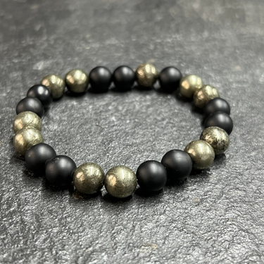 8mm Pyrite & Matte Black Onyx Beaded Bracelet