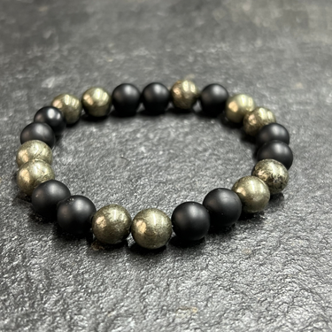Natural Pyrite & Black Onyx Beaded Bracelet