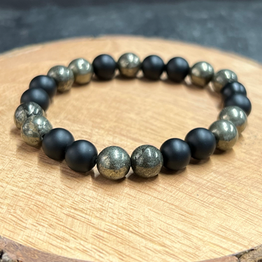 Natural Pyrite & Black Onyx Beaded Bracelet