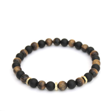 Hexagon Stopper Bracelet in Black Onyx, Yellow Tiger Eye Gemstone Beads