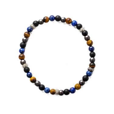 Chevron Stopper Bracelet in Tiger Eye, Hematite, Onyx and lapis Gemstone Beads