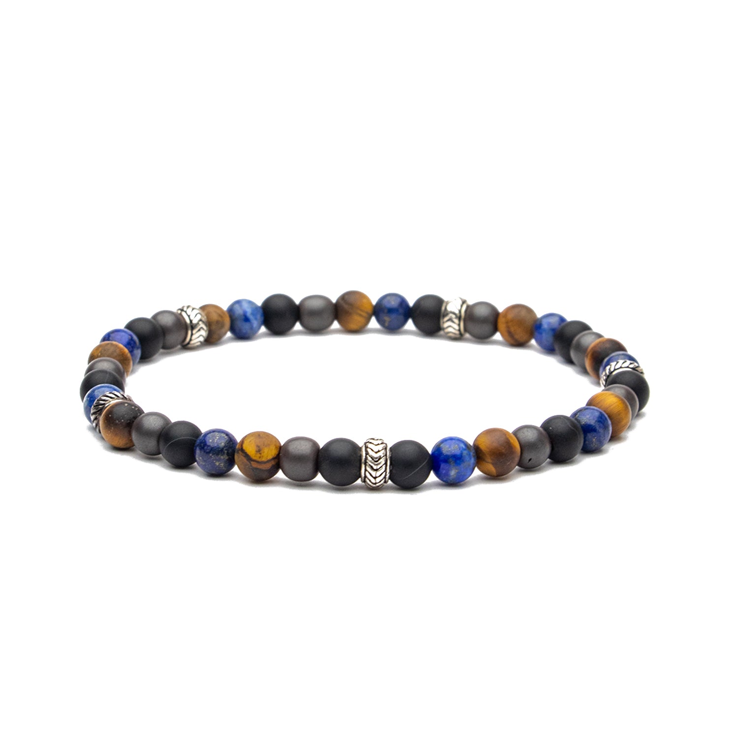 Chevron Stopper Bracelet in Tiger Eye, Hematite, Onyx and Hematite Gemstone Beads