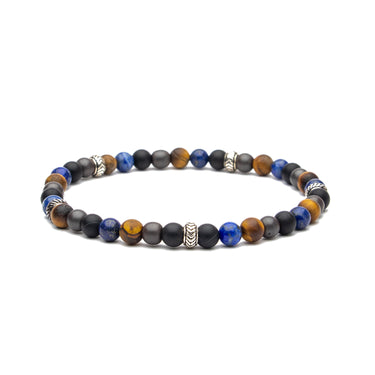 Chevron Stopper Bracelet in Tiger Eye, Hematite, Onyx and lapis Gemstone Beads