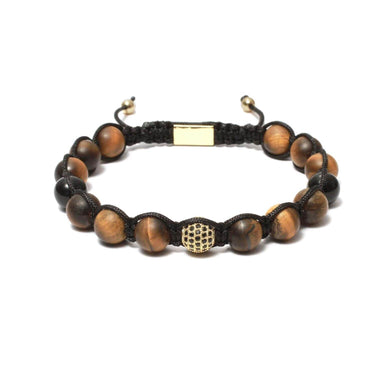 The Urban Pod Macrame Bracelet in Yellow Tiger Eye, Black Onyx Gemstones