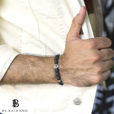 Lion Head Bracelet with Tribal Stoppers in Silver Plating