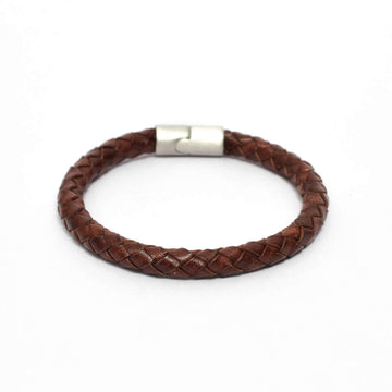 8mm Round Braided Genuine Brown Leather Bracelet