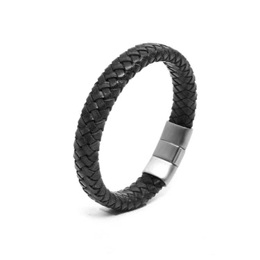 Flat Braided Genuine Black Leather Bracelet