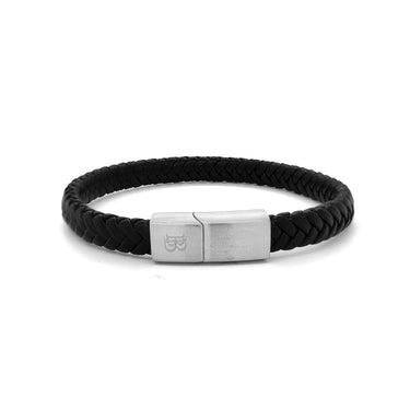 Black Flat Leather Bracelet With Brushed Stainless Steel Lock