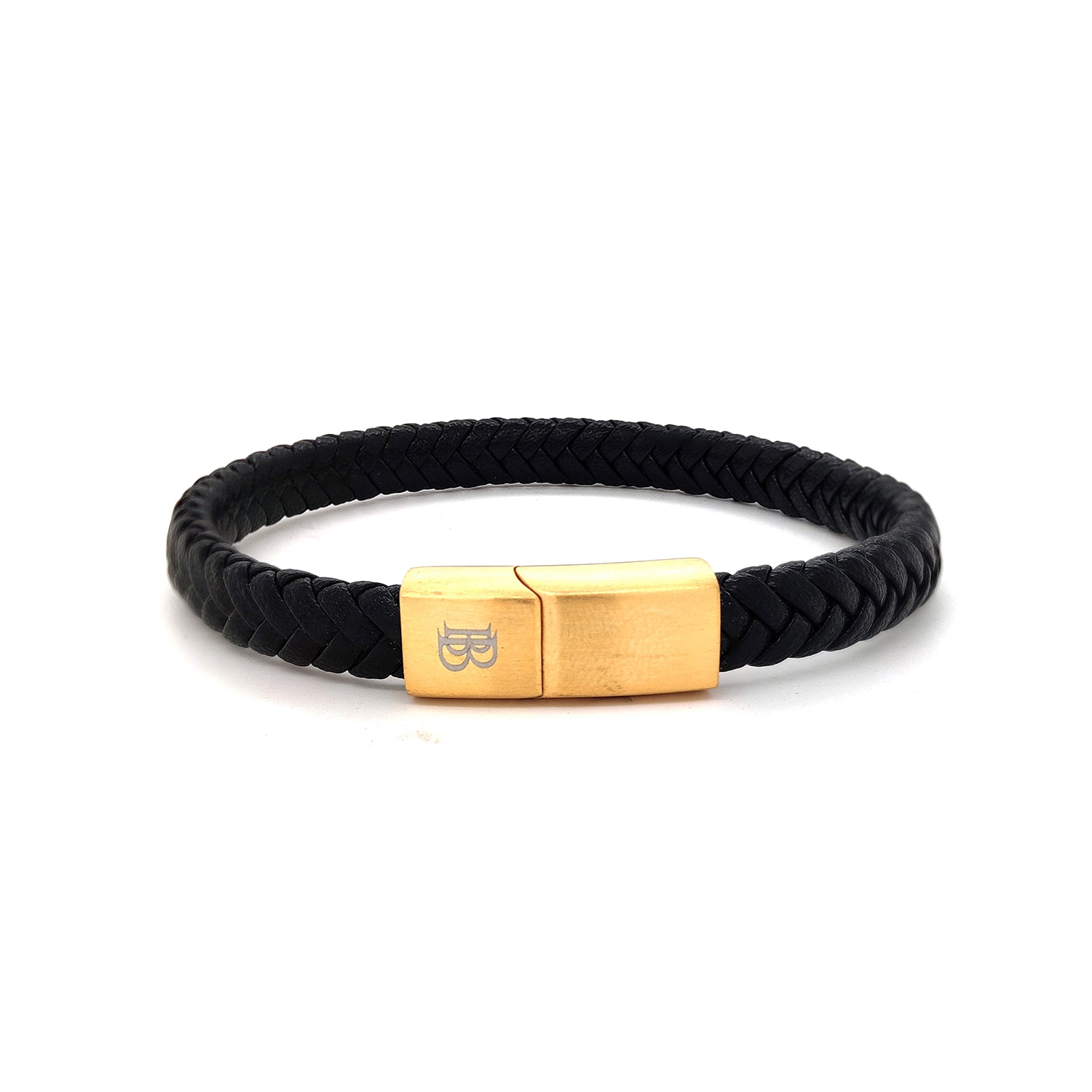 Black Flat Leather Bracelet With Brushed Stainless Steel Lock