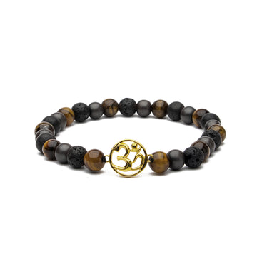 OM Beaded Bracelet in  Tiger eye and Lava Gemstone Beads