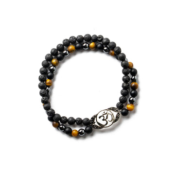 Ornate OM Bracelet in double layer 6mm Gemstone Beads