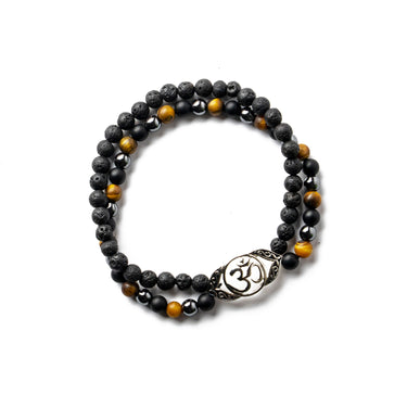 Ornate OM Bracelet in double layer 6mm Gemstone Beads