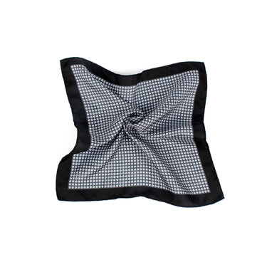 Dotted Floral Twist Pocket Square, Charcoal Black