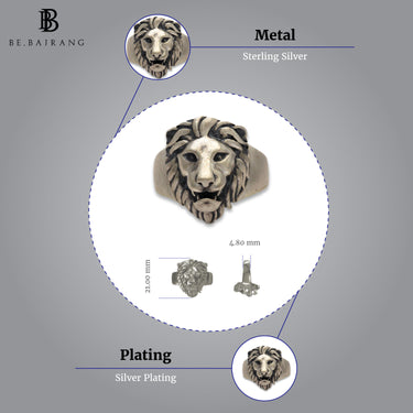 Poised Royal Lion Ring in 925 Sterling Silver with Oxidized matte finish