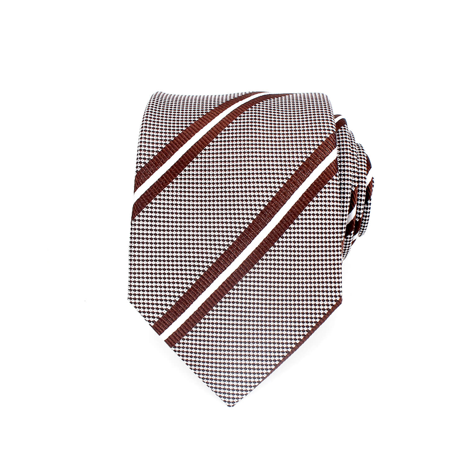 Classic Striped Silk Tie, Brown & White