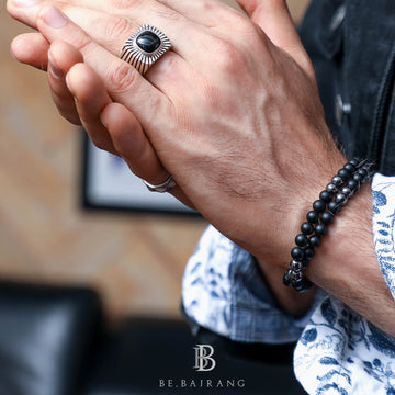 Two Layer Wrap Bracelet in Black Onyx, Hematite Gemstone Beads