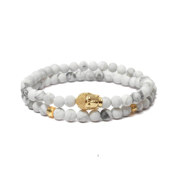 Buddha Double Wrap Bracelet in Howlite Gemstone Beads