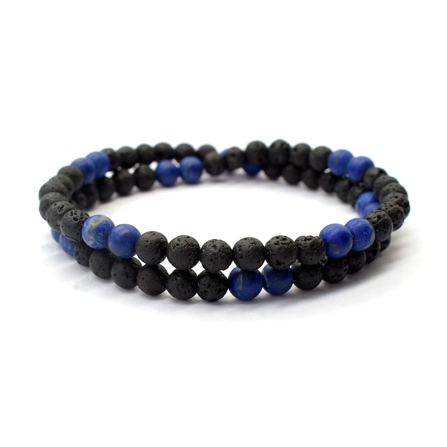 Two Layer Wrap Bracelet in Lapis Lazuli, Lava Gemstone Beads