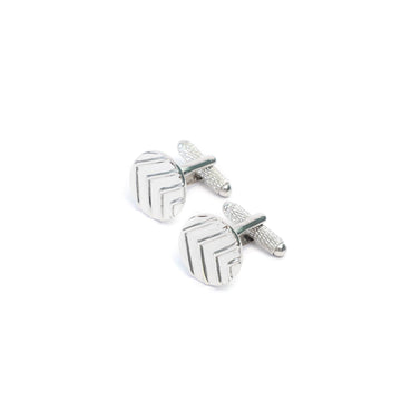 Round Chevron Cufflink Set in White Gold plating