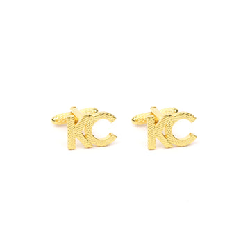 Custom Initial Cufflink Set with Texture Metal in Gold pating
