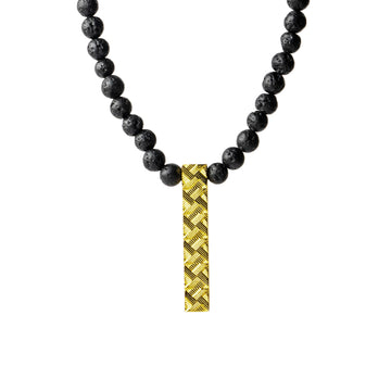 Cross Hatch Gold Pendant with Volcanic lava Gemstone beads