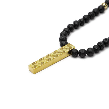 Cross Hatch Gold Pendant with Volcanic lava Gemstone beads