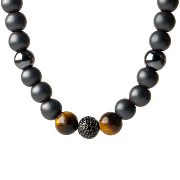 Boho Link beaded chain with Tiger eye and Hematite Gemstones