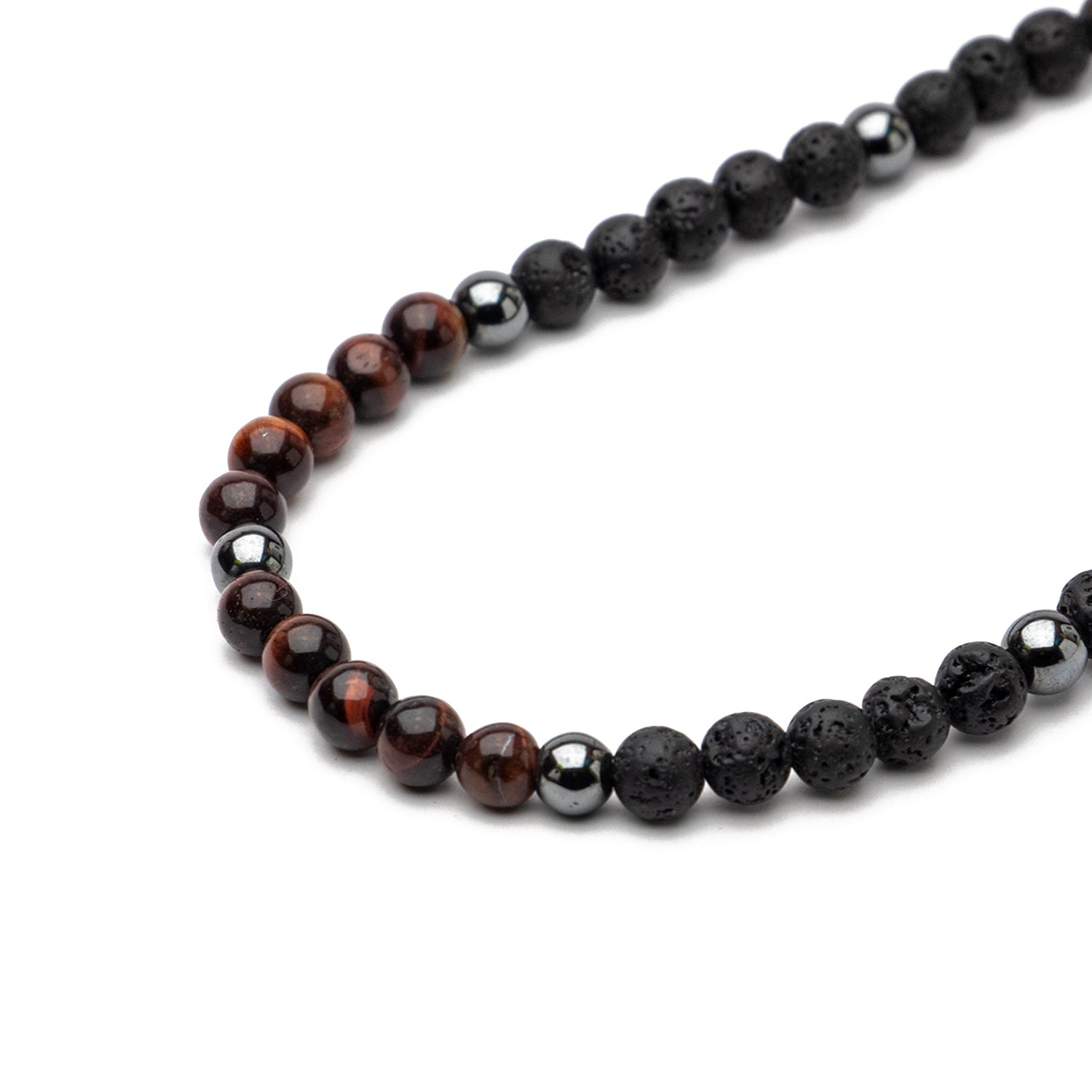Boho Link beaded chain with Red Tiger eye and Lava Gemstones