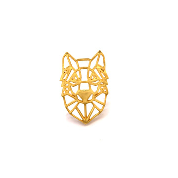 Geo Facet Wolf Head Lapel Pin in Yellow Gold Plating