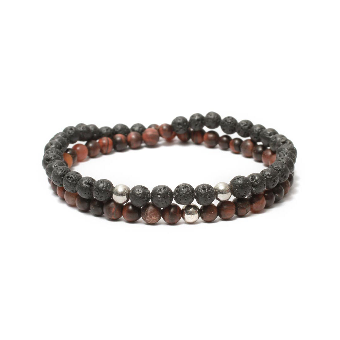 Two Layer Wrap Bracelet in Red Tiger Eye & Lava Gemstone Beads